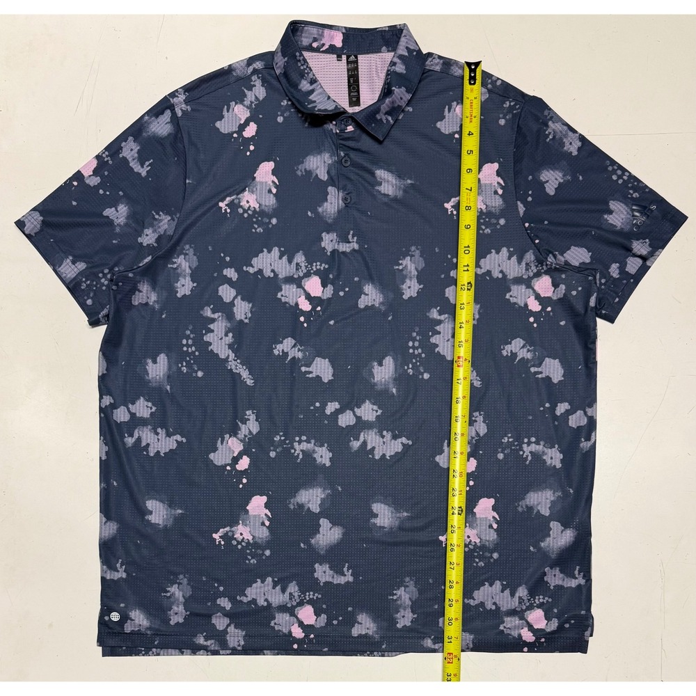 Adidas Golf Polo Shirt Mens 2XL Navy Pink Abstract Splash Print Performance Top